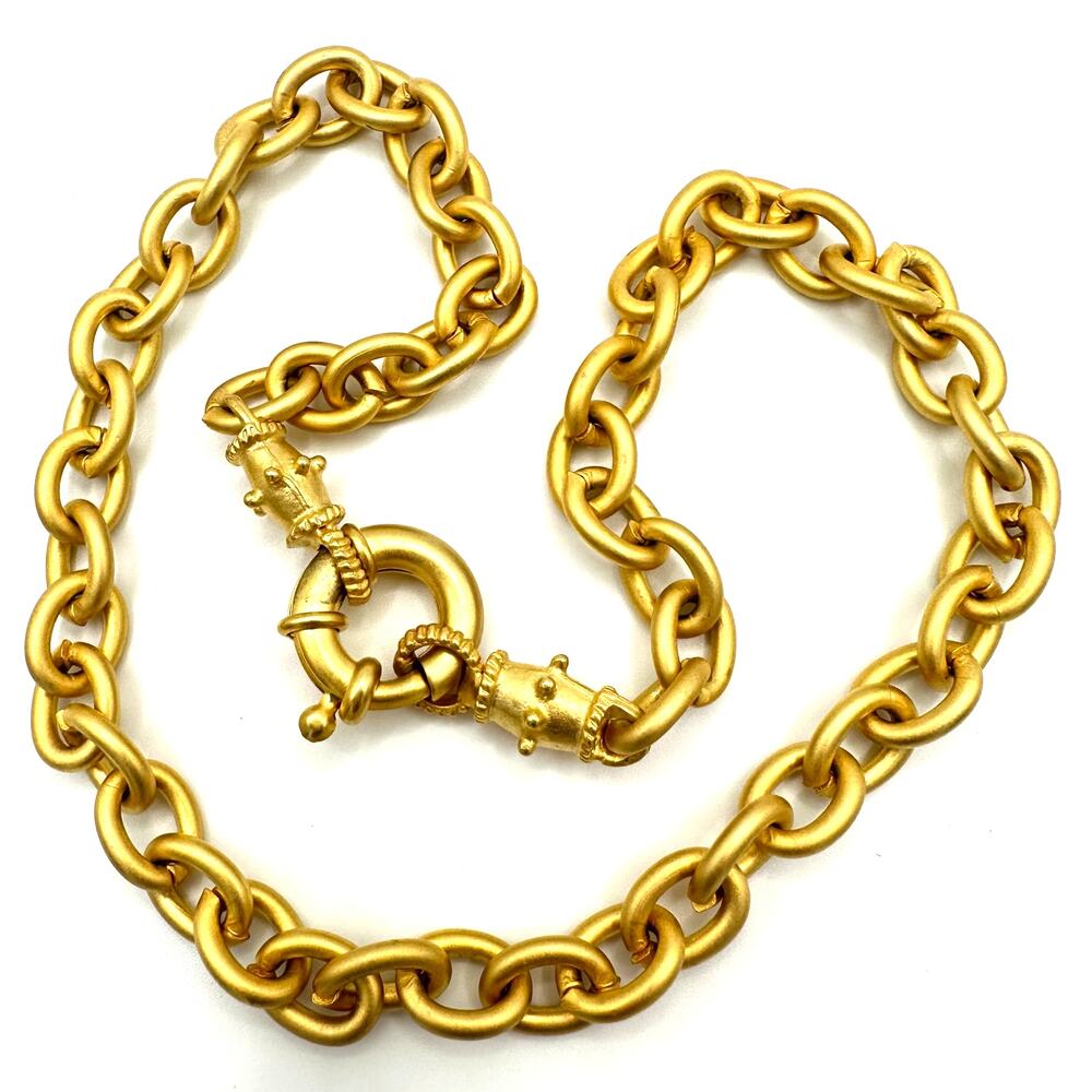 1980s 1990s vintage Etruscan Revival matte gold tone cable link chain necklace